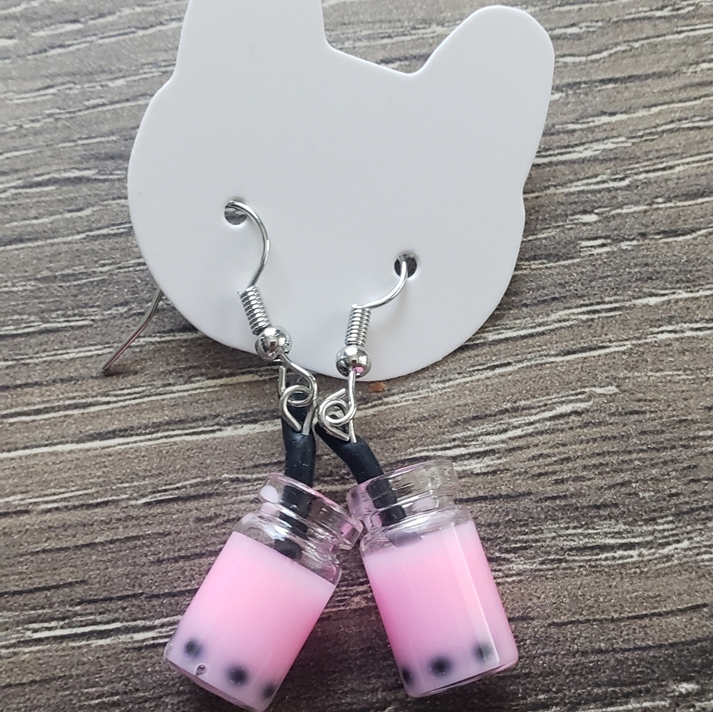 Pink boba earrings